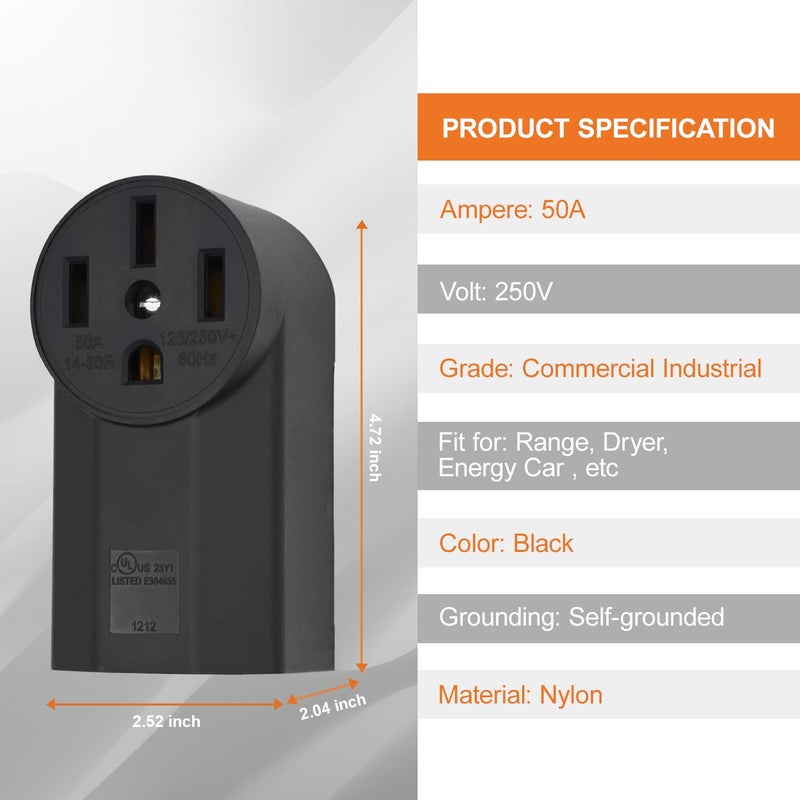 micmi NEMA 14-50R Receptacle 3-Pole 4-Wire Surface Mount Power Receptacle 250V 50A UL Listed, Black 2 Pack (NEMA 14-50R) - Image 4